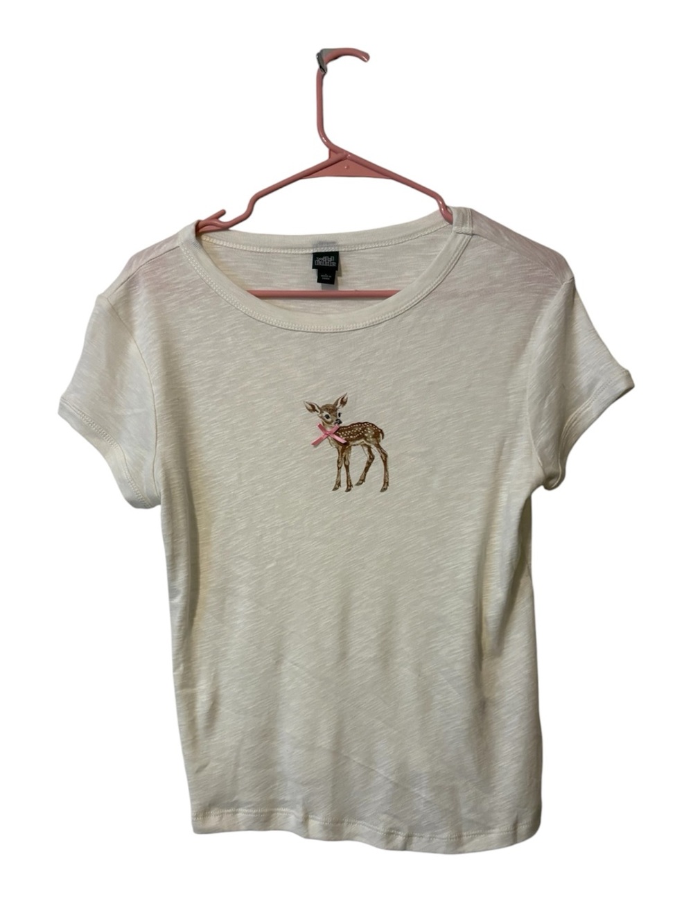 wild fable Cream Tee with Embroidered Fawn